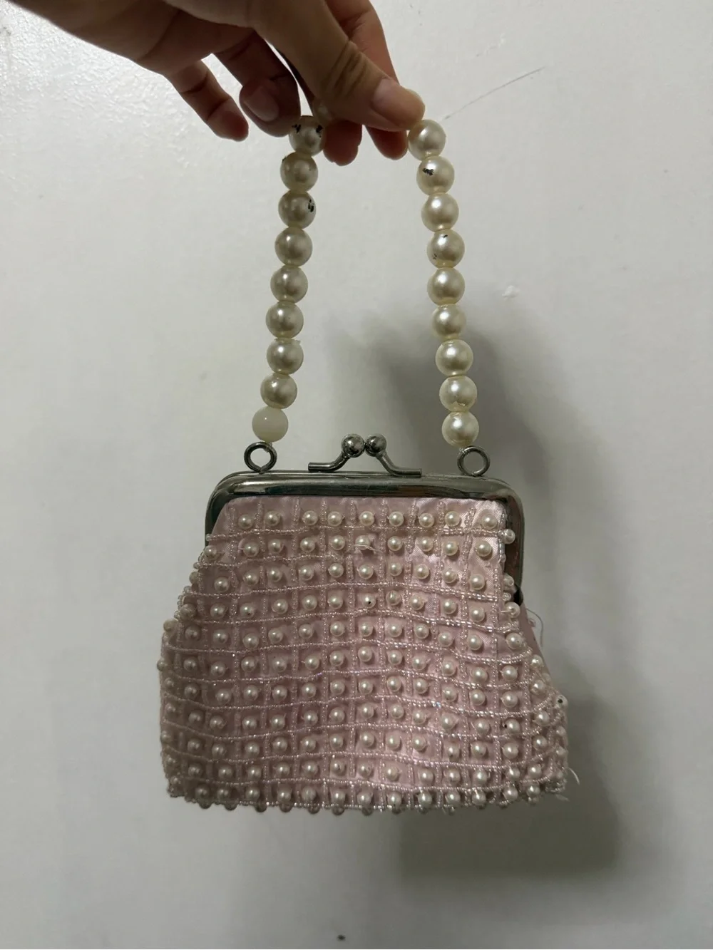 Elegant Pink Pearl-Embellished Handbag